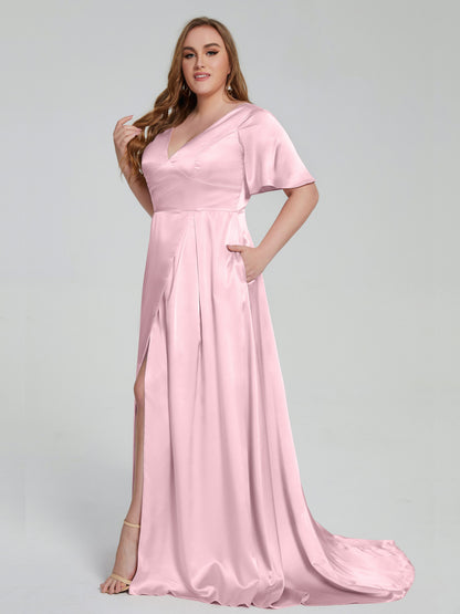 Vanessa Plus Size Soft Satin Bridesmaid Dresses with Sleeves