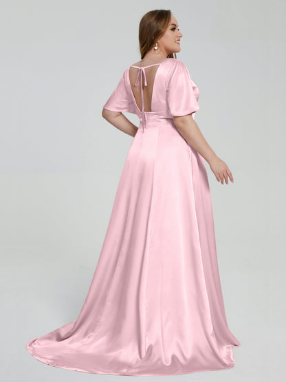Vanessa Plus Size Soft Satin Bridesmaid Dresses with Sleeves