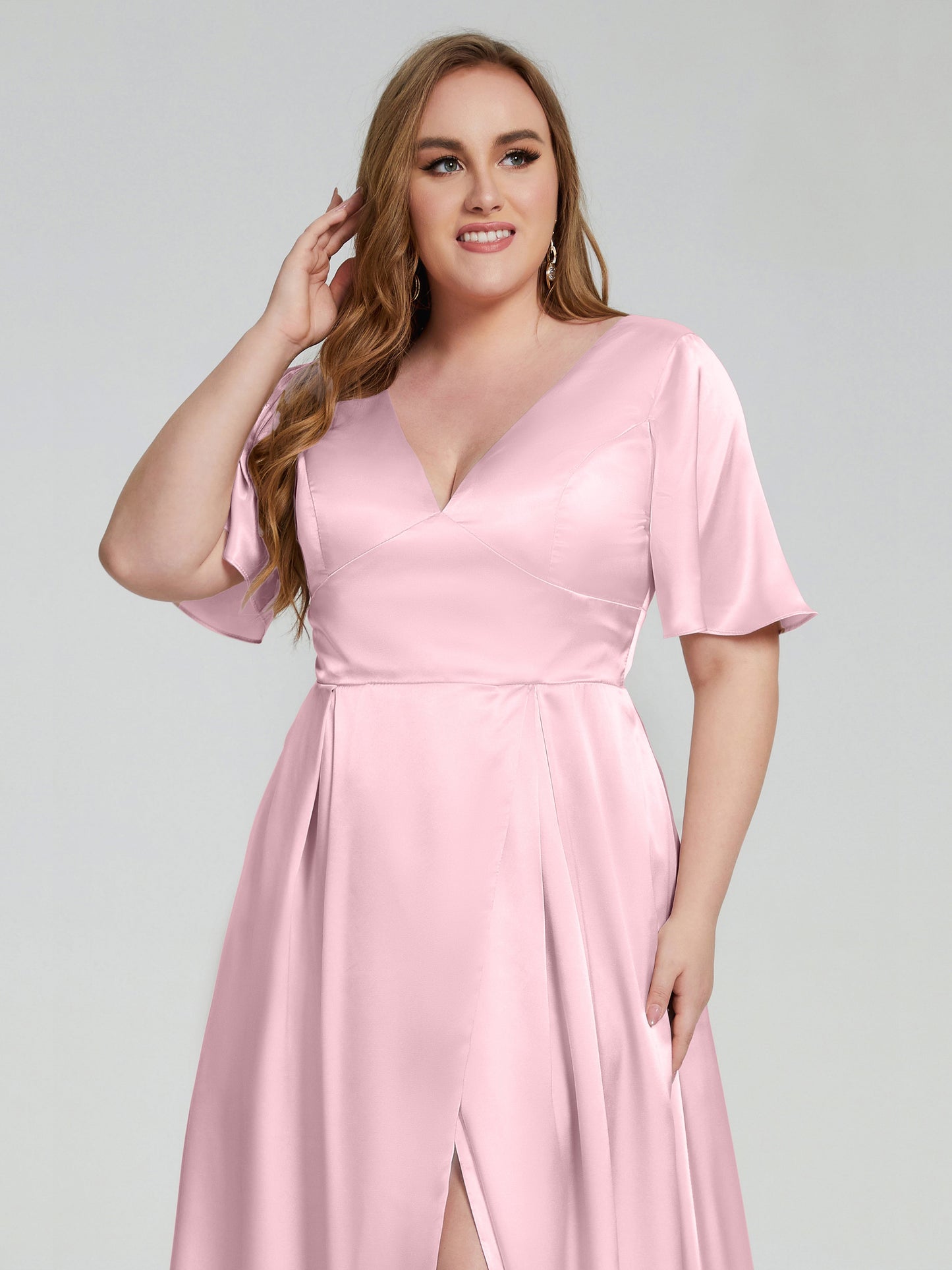 Vanessa Plus Size Soft Satin Bridesmaid Dresses with Sleeves