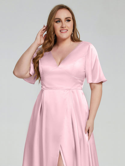 Vanessa Plus Size Soft Satin Bridesmaid Dresses with Sleeves