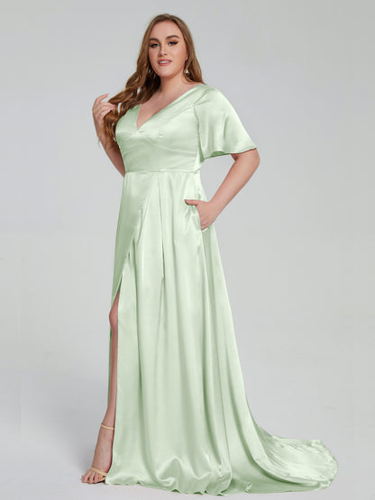 Vanessa Plus Size Soft Satin Bridesmaid Dresses with Sleeves