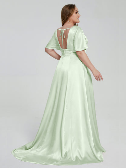 Vanessa Plus Size Soft Satin Bridesmaid Dresses with Sleeves