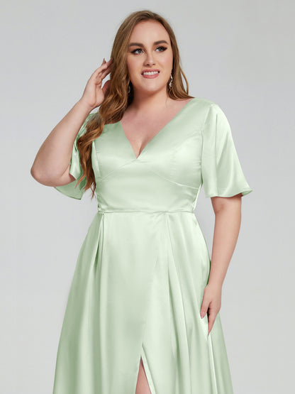 Vanessa Plus Size Soft Satin Bridesmaid Dresses with Sleeves