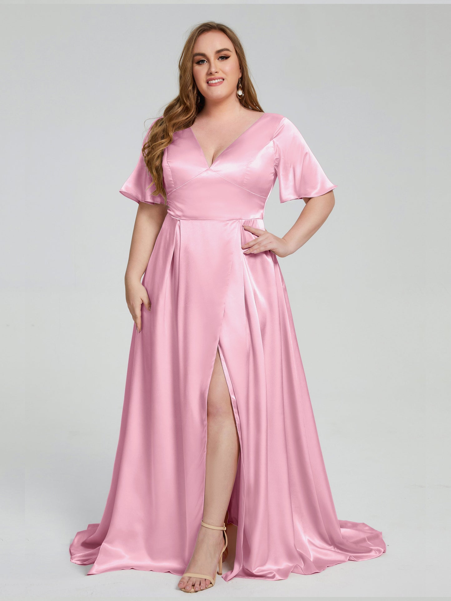 Vanessa Plus Size Soft Satin Bridesmaid Dresses with Sleeves