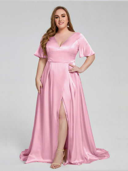 Vanessa Plus Size Soft Satin Bridesmaid Dresses with Sleeves