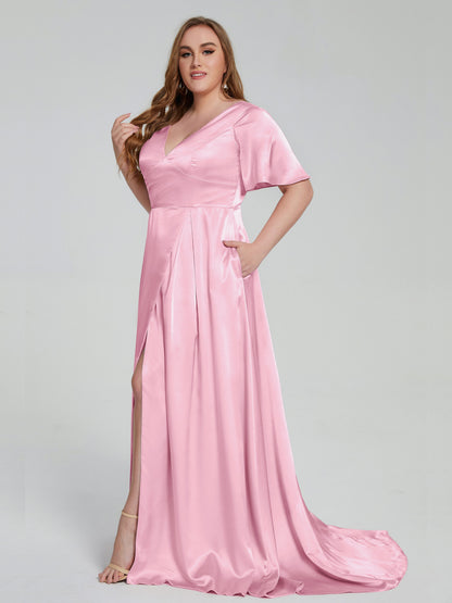 Vanessa Plus Size Soft Satin Bridesmaid Dresses with Sleeves