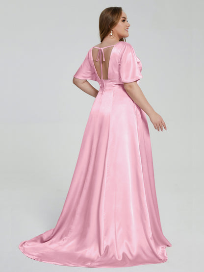 Vanessa Plus Size Soft Satin Bridesmaid Dresses with Sleeves