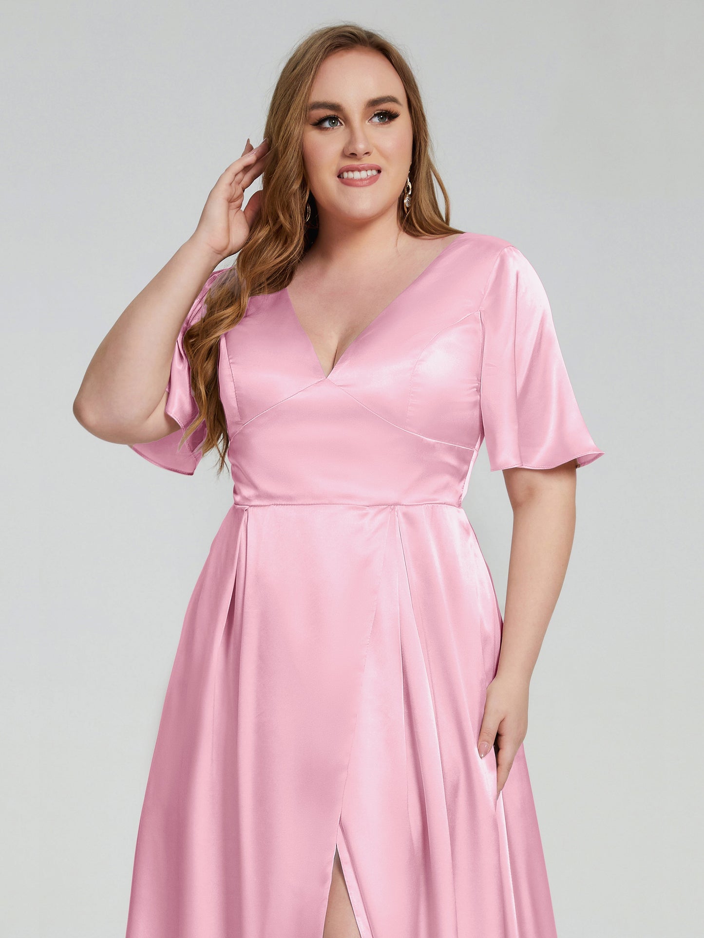 Vanessa Plus Size Soft Satin Bridesmaid Dresses with Sleeves