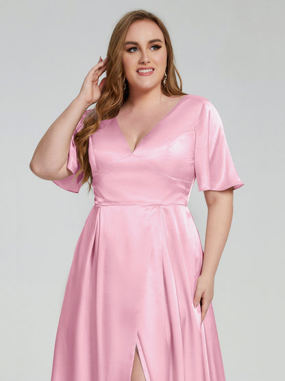 Vanessa Plus Size Soft Satin Bridesmaid Dresses with Sleeves