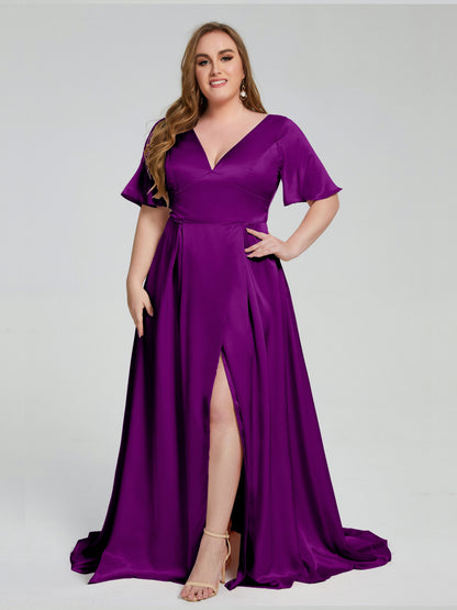 Vanessa Plus Size Soft Satin Bridesmaid Dresses with Sleeves