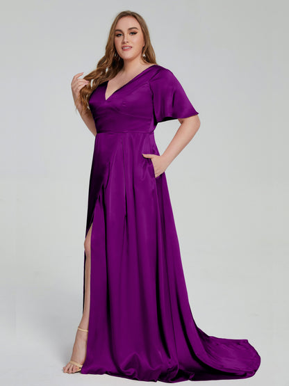 Vanessa Plus Size Soft Satin Bridesmaid Dresses with Sleeves