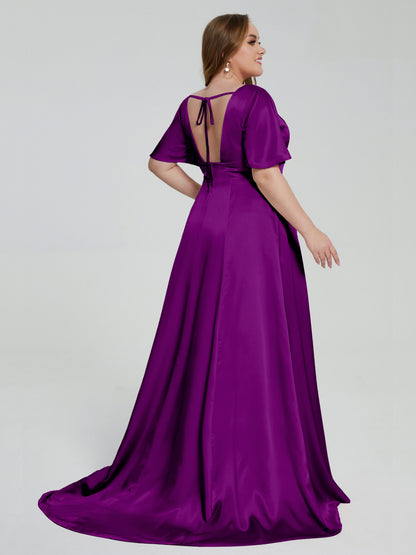 Vanessa Plus Size Soft Satin Bridesmaid Dresses with Sleeves