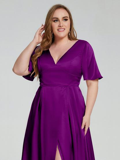 Vanessa Plus Size Soft Satin Bridesmaid Dresses with Sleeves
