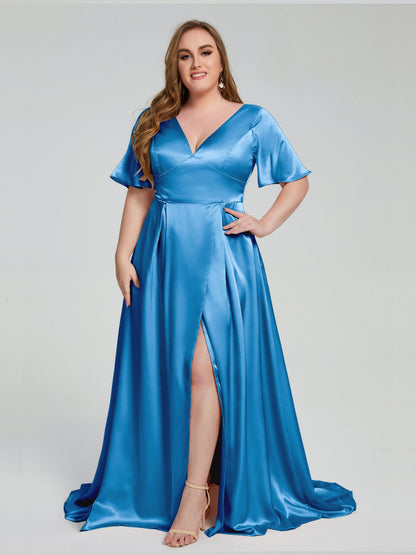 Vanessa Plus Size Soft Satin Bridesmaid Dresses with Sleeves