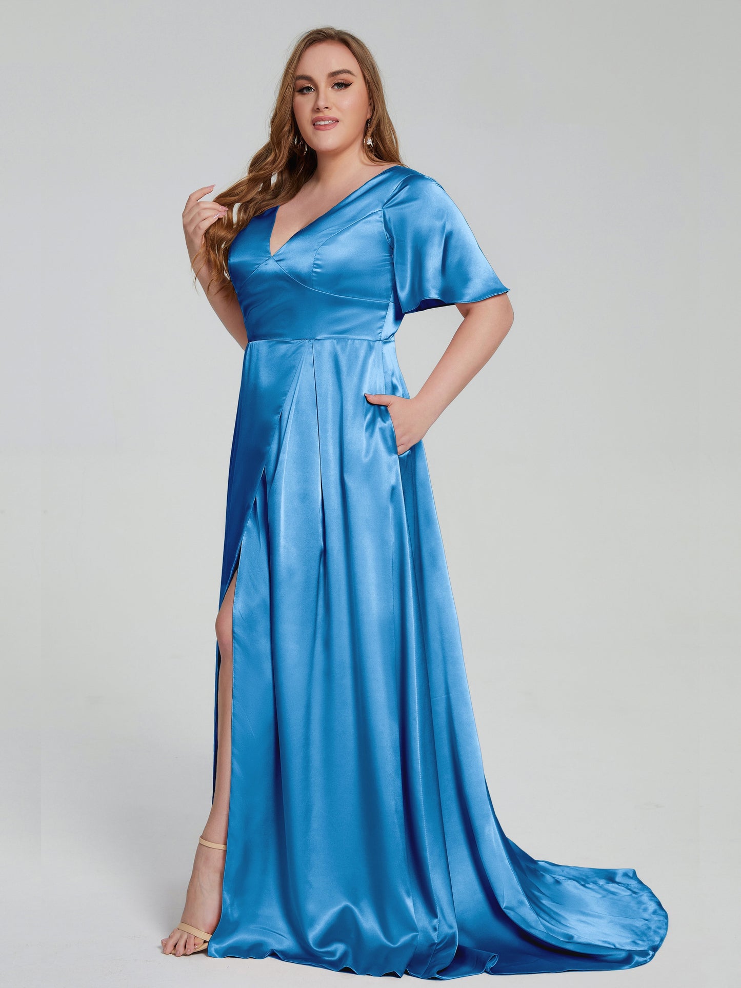 Vanessa Plus Size Soft Satin Bridesmaid Dresses with Sleeves
