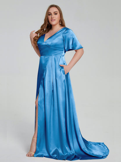 Vanessa Plus Size Soft Satin Bridesmaid Dresses with Sleeves