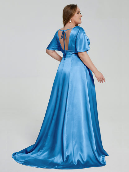 Vanessa Plus Size Soft Satin Bridesmaid Dresses with Sleeves