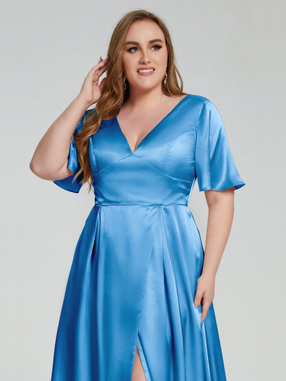 Vanessa Plus Size Soft Satin Bridesmaid Dresses with Sleeves