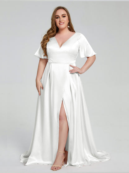 Vanessa Plus Size Soft Satin Bridesmaid Dresses with Sleeves