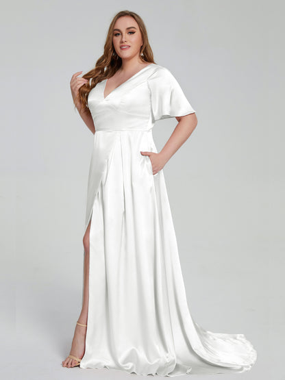 Vanessa Plus Size Soft Satin Bridesmaid Dresses with Sleeves