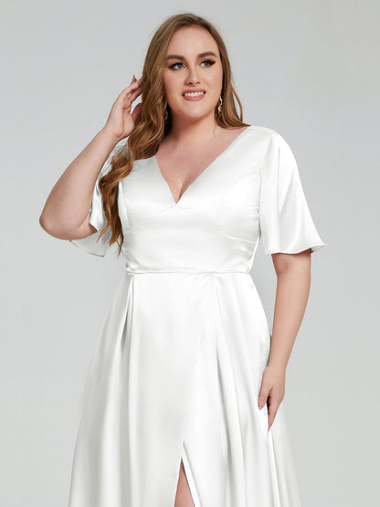 Vanessa Plus Size Soft Satin Bridesmaid Dresses with Sleeves