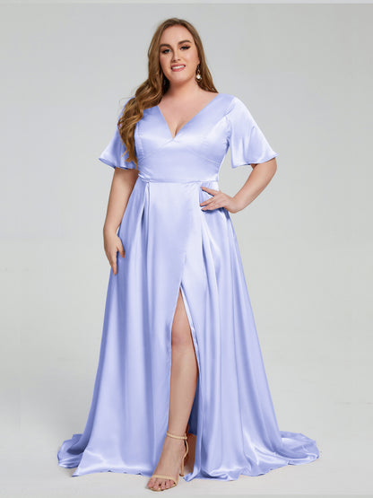 Vanessa Plus Size Soft Satin Bridesmaid Dresses with Sleeves