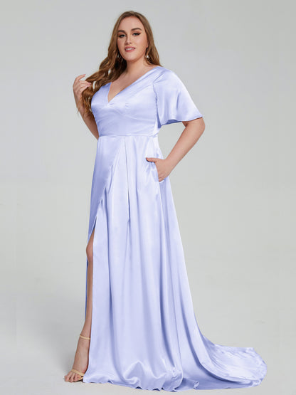 Vanessa Plus Size Soft Satin Bridesmaid Dresses with Sleeves