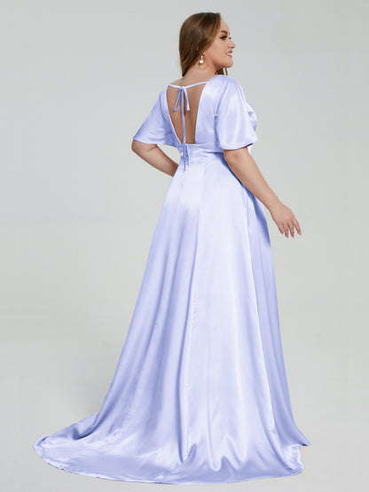 Vanessa Plus Size Soft Satin Bridesmaid Dresses with Sleeves