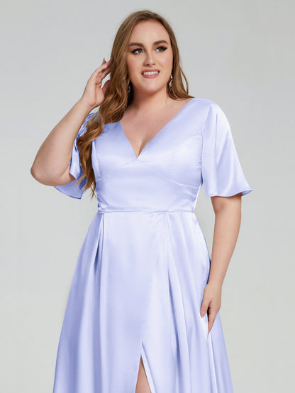 Vanessa Plus Size Soft Satin Bridesmaid Dresses with Sleeves