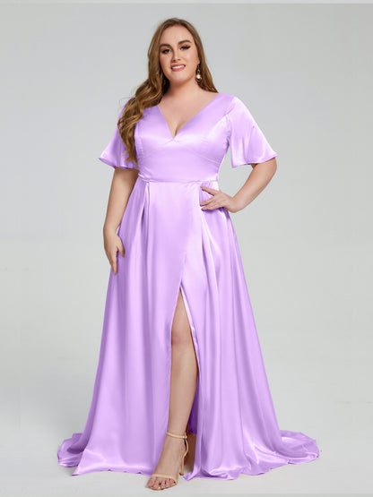 Vanessa Plus Size Soft Satin Bridesmaid Dresses with Sleeves