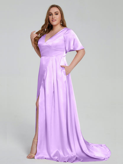 Vanessa Plus Size Soft Satin Bridesmaid Dresses with Sleeves