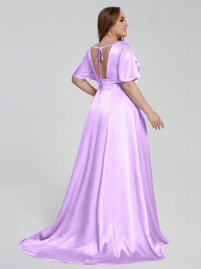 Vanessa Plus Size Soft Satin Bridesmaid Dresses with Sleeves