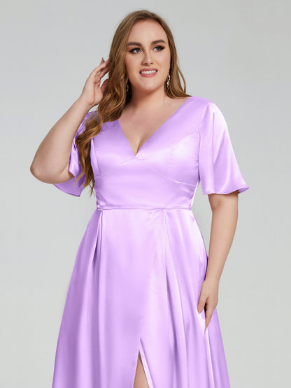 Vanessa Plus Size Soft Satin Bridesmaid Dresses with Sleeves