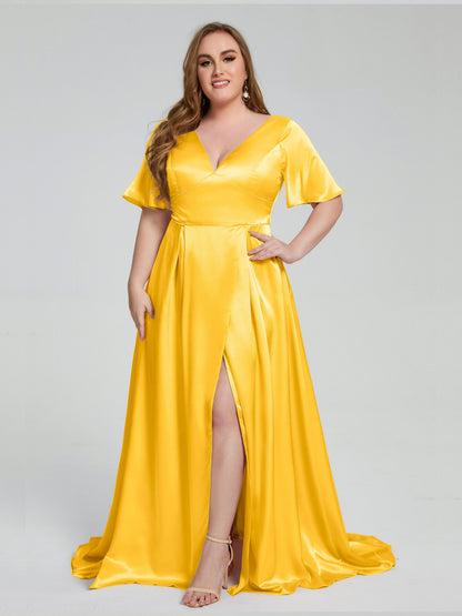 Vanessa Plus Size Soft Satin Bridesmaid Dresses with Sleeves