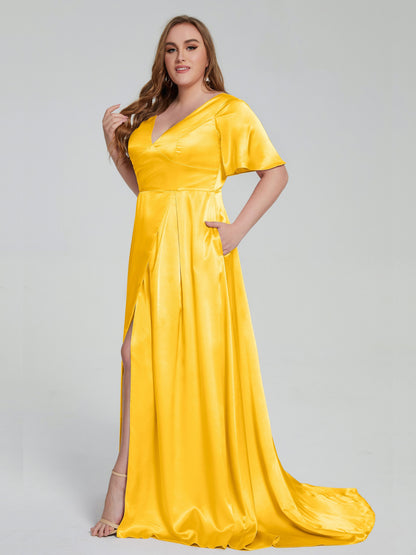 Vanessa Plus Size Soft Satin Bridesmaid Dresses with Sleeves