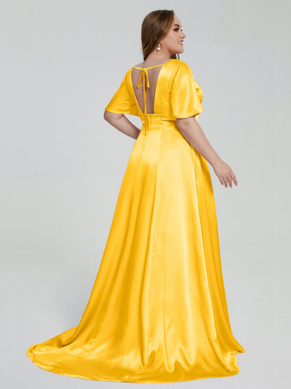Vanessa Plus Size Soft Satin Bridesmaid Dresses with Sleeves