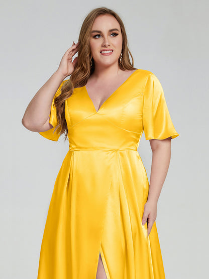 Vanessa Plus Size Soft Satin Bridesmaid Dresses with Sleeves