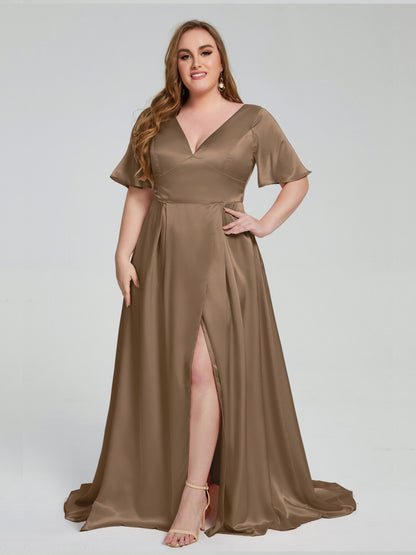Vanessa Plus Size Soft Satin Bridesmaid Dresses with Sleeves