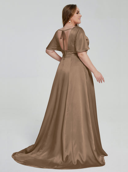 Vanessa Plus Size Soft Satin Bridesmaid Dresses with Sleeves