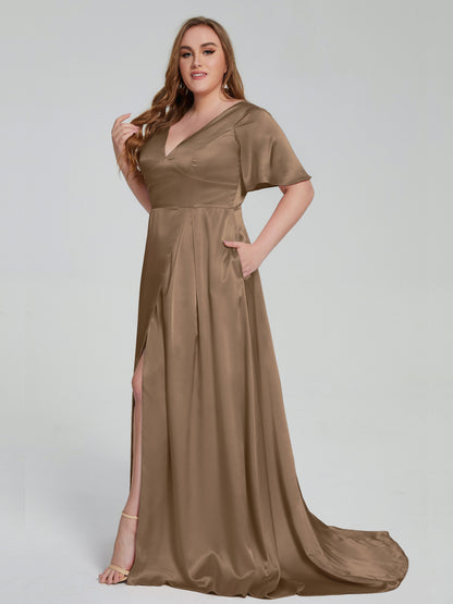 Vanessa Plus Size Soft Satin Bridesmaid Dresses with Sleeves