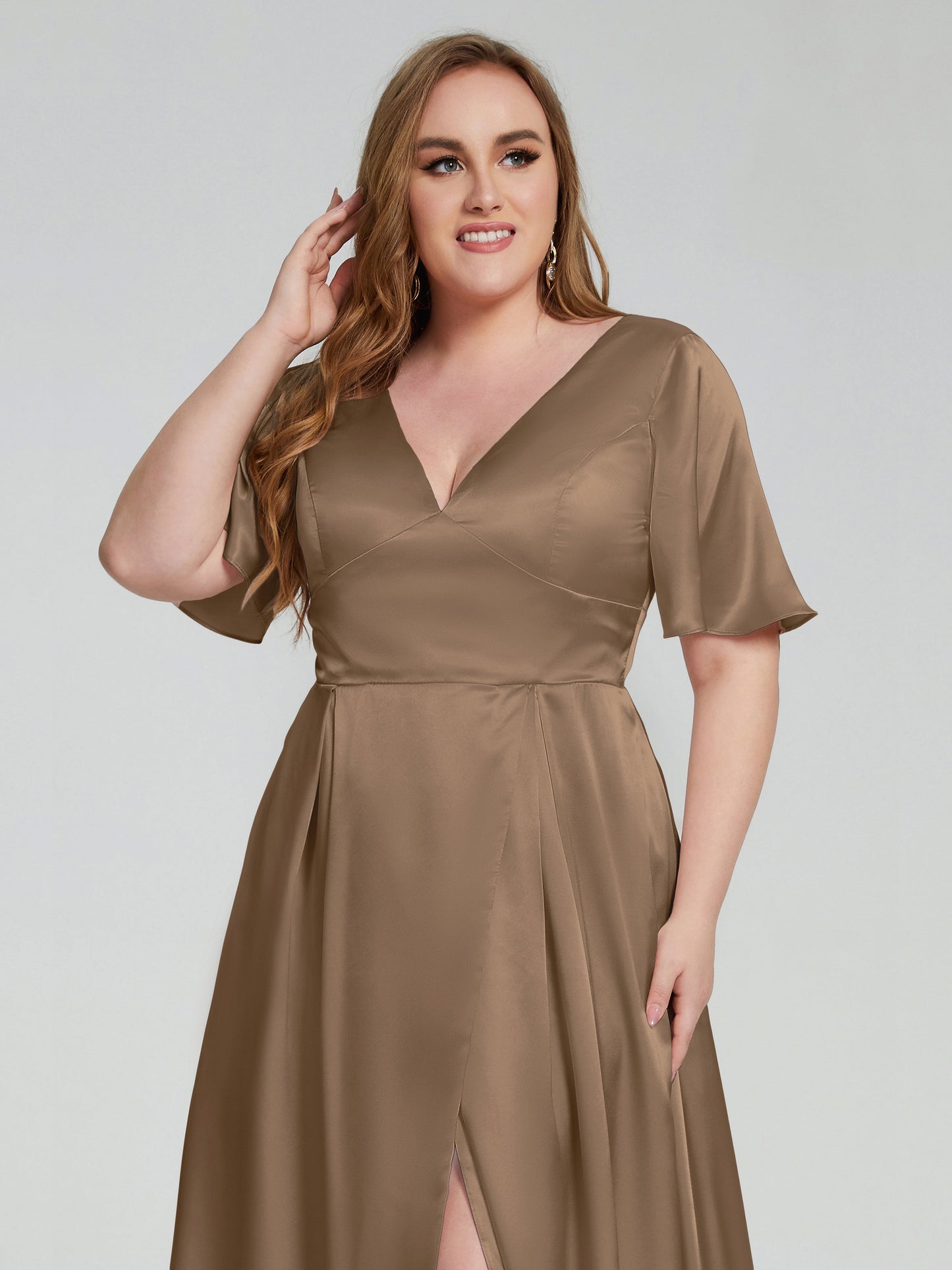 Vanessa Plus Size Soft Satin Bridesmaid Dresses with Sleeves