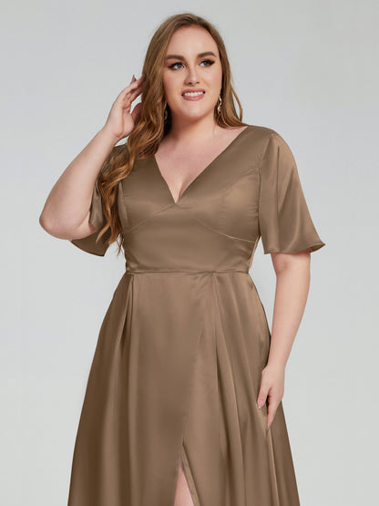 Vanessa Plus Size Soft Satin Bridesmaid Dresses with Sleeves