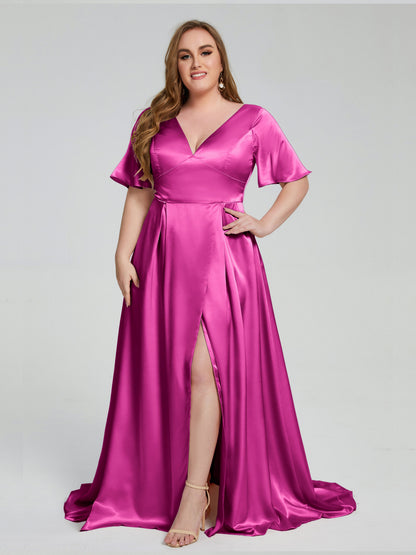Vanessa Plus Size Soft Satin Bridesmaid Dresses with Sleeves