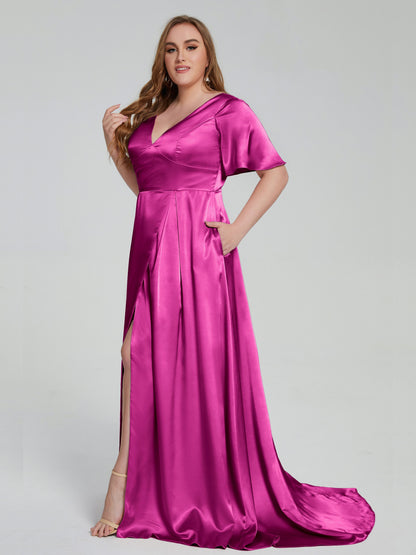 Vanessa Plus Size Soft Satin Bridesmaid Dresses with Sleeves