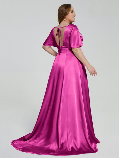 Vanessa Plus Size Soft Satin Bridesmaid Dresses with Sleeves