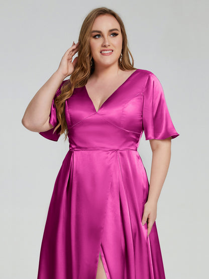 Vanessa Plus Size Soft Satin Bridesmaid Dresses with Sleeves