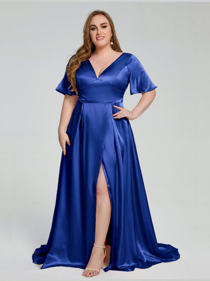 Vanessa Plus Size Soft Satin Bridesmaid Dresses with Sleeves
