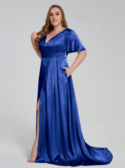 Vanessa Plus Size Soft Satin Bridesmaid Dresses with Sleeves