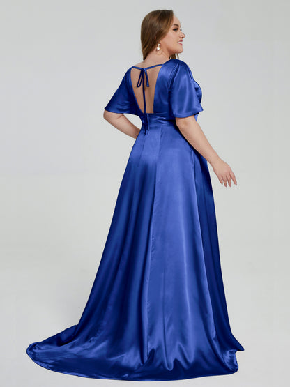Vanessa Plus Size Soft Satin Bridesmaid Dresses with Sleeves