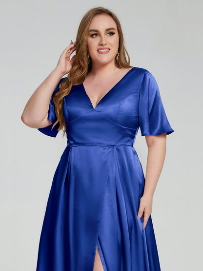 Vanessa Plus Size Soft Satin Bridesmaid Dresses with Sleeves